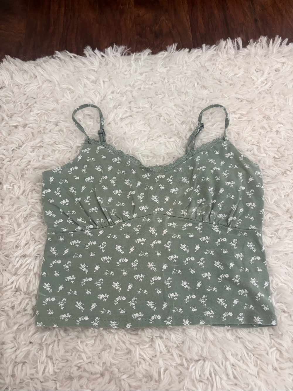 Hollister Sage Green Floral Lace-Trim Cami